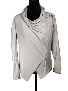 Blank NYC Gray Leather Jacket Vegan Moto Asymmetrical Draped Cowl Small